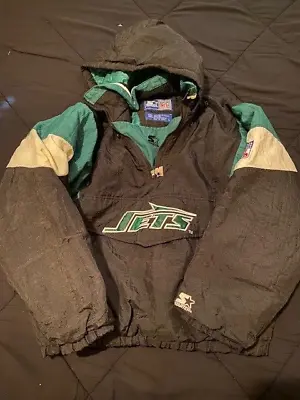 New York Jets Vintage 1990's Official STARTER Hooded Pullover Jacket Size (L) • $199.99