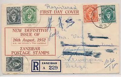 BV25047 Zanzibar 1952 To Belgium Registered Cover With Nice Cancels Used • $0.99