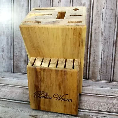 The Pioneer Woman Rustic Wood Knife Block 13 Sections Scissors Sharpener 6 Steak • $15.18