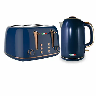 Vintage Electric Kettle And Toaster SET Combo Deal Stainless Steel Copper Blue • $149.99