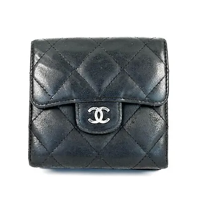 CHANEL Matelasse Bifold Wallet Leather Black CC LOGO Authentic • $150