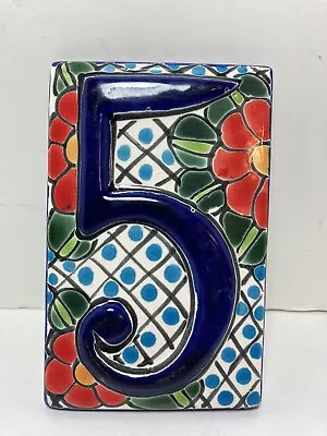 BLUE Tile House Numbers High Relief Mexico #5 • $6