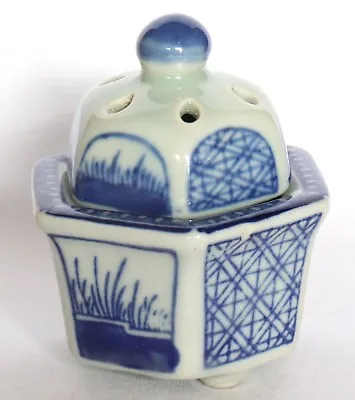 Japanese Porcelain Incense Burner Blue & White Hexagon Koro Vintage • £30.29