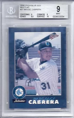 MIGUEL CABRERA 2000 UTICA Blue Sox #21 Multi Ad MINORS RC BGS 9 MINT W/10 Sub • $104.95