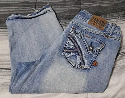 ZanaDi Womens Jeans Cuffed Cropped Jeans Sz 16 Embroidered Pockets 35x18 READ • $15.50