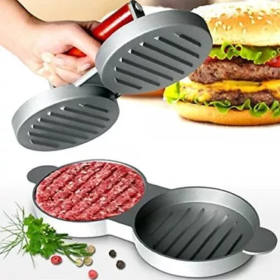 Double Burger Press Hamburger Maker Non Stick Aluminium Beef Patty Meat BBQ • £14.99