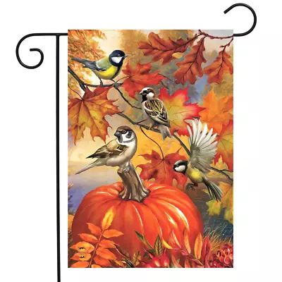 Autumn Bird Gathering Fall Pumpkin Thanksgiving Mini Window Garden Yard Flag New • $8.97