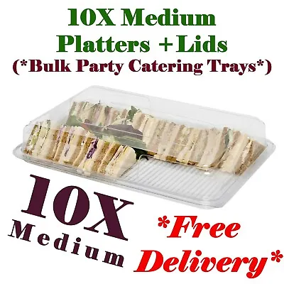 £26.99 • Buy 10X Medium Plastic Clear Sandwich Trays + Lid Party Platters For Catering Buffet