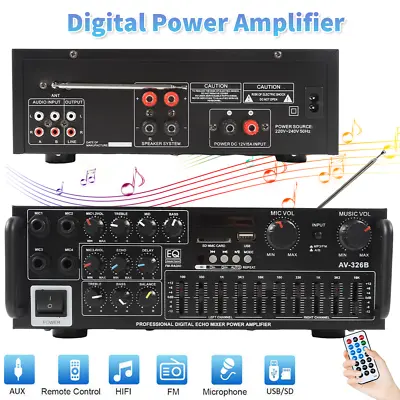 2CH Bluetooth HiFi Power Amplifier USB SD Stereo For Karaoke Theater Car Home UK • £37.99