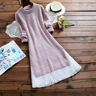 Japanese Loose Winter Long Sleeve Pullover Mori Girl Lolita Sweater Dress New • $38.21