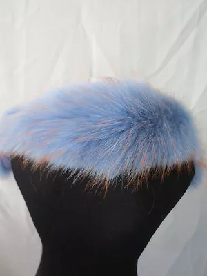 100% Real Raccoon  Fur Hood Collar/ Wrap/scarf / Jacket Collar Blue With Tips  • $29