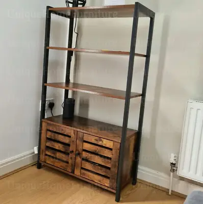 Vintage Industrial Bookcase Tall Side Cabinet Storage Shelving Unit Rustic Metal • £69.90