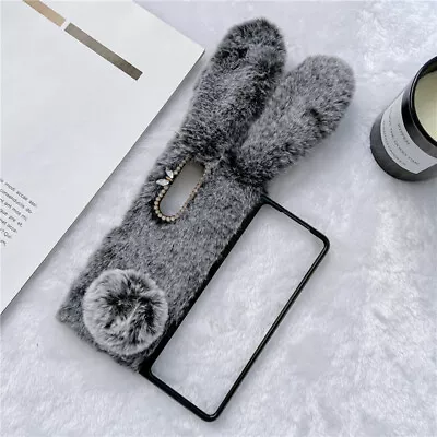 DIY Cute Fluffy Plush Rabbit Phone Case For Samsung Galaxy Z Fold 4 3 • $9.99