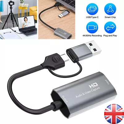 HDMI To Type C Video Audio Capture Card Adapter Screen Recorder USB-C 1080P 4K • £13.99