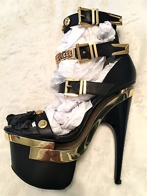 New Versace Gold Black Triple Platform Medusa Logo Heels  Shoes 40 = US 9-9.5 • $499