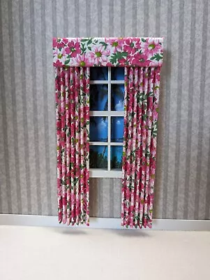 Flower Patch Flamingo Print Dollhouse Curtains 1:12 Scale • $9.95