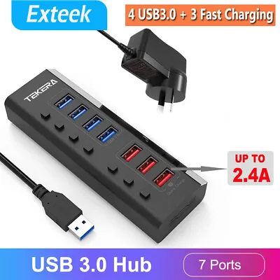 USB 3.0 Hub 7 Ports With 4 USB3.0 Data Ports + 3 USB Smart Charging Port Powered • $44.95