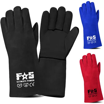 Leather Welding Gloves Heat Resistant BBQ/Oven/MIG/TIG Welder Gloves 14'' • £8.54