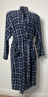 Marks & Spencer Men's Blue Check Dressing Gown Size M Cotton With Pockets • £12