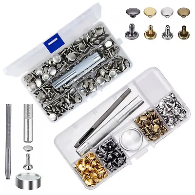 100pcs Set Double Cap Rivets With Fixing Hand Tool Kit Diy Leather Craft Coats • £12.69