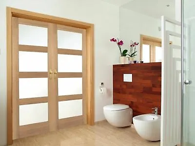 Door Pair Internal French Doors Shaker 4 Light Frosted Glass Oak Unfinished Pair • £289.99