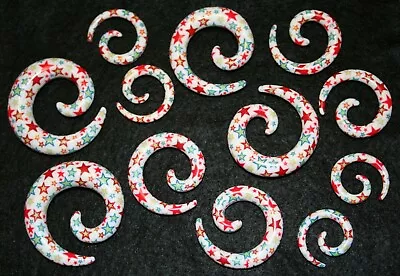 PAIR Of SPIRAL EAR TAPERS Star Pattern ACRYLIC STRETCH PIERCINGS 8g 6g 2g 0g 00g • $9.99
