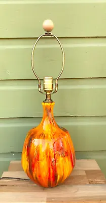 Vintage Mid Century Modern Ceramic Orange Red Yellow Lava Drip Glaze MCM Lamp • $49