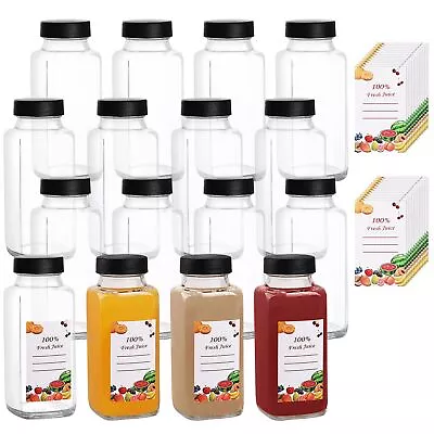 16 Pack 8 Oz Glass Juice Bottles Wide Mouth Shot Glasses Jar With Black Lids... • $35.68