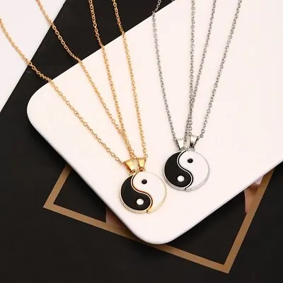 Ying Yang Necklace Pendant Chain Friendship BFF Women Men Couple Friend Jewelry • £2.84
