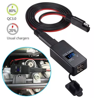 Motorcycle Charger Socket Power Adapter Waterproof 2 USB Port Motorbike LED Show • £17.67