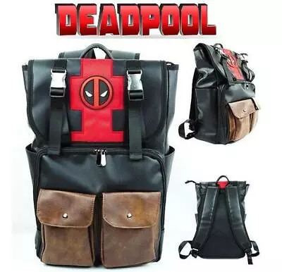 Marvel Comics Deadpool Backpack School PU Leather Laptop Bag Bookbag B3 • $49.99