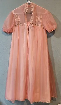 Vintage Gotham Double Layer Chiffon Lace Nightgown Robe Peignoir 50s Medium Pink • $49.95