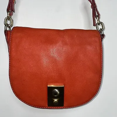 J Crew Red Orange 100% Leather Saddlebag Crossbody Bag • $24