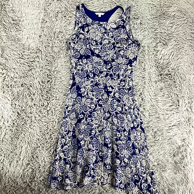 CAbi Willow Double Dress Women's M Blue Floral Print Lined Colorful Sleeveless • $29.97