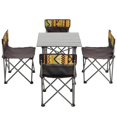 Outdoor Folding Picnic Camping Table With 4 Chairs Portable Aluminum Furniture • £56.95