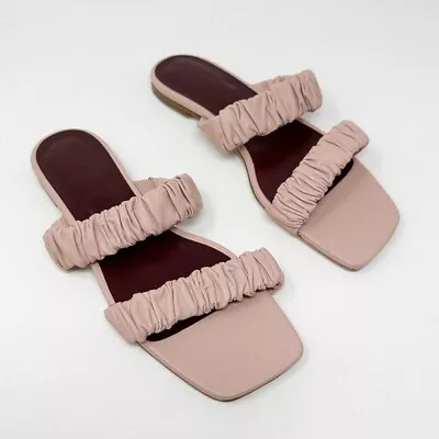 Staud Pink Leather Ruffle Sandals EU 40 Ruched • $75