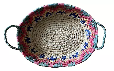 VINTAGE NATIVE AMERICAN Hand-Woven BASKET Old NAVAJO? Red Blue Gold 12  VGC XL! • $26.99