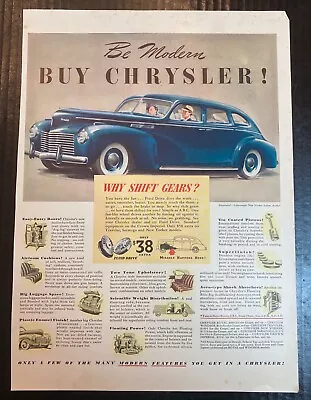 1940 Chrysler New Yorker Vintage Magazine Ad  Be Modern Buy Chrysler!  • $6.99