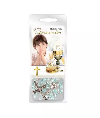 £5.50 • Buy Boys Holy Communion My First Rosary Beads Chalice Host Blue Prayer Card Gift Set