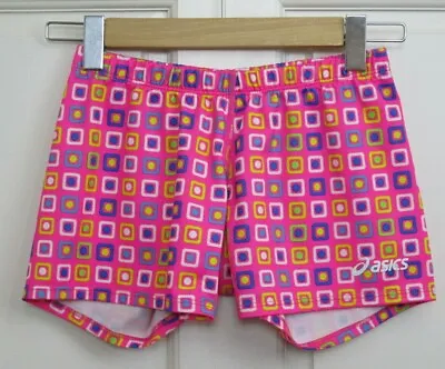 Asics Pink Geometric Volleyball Shorts Womens Size S Waist 23 Stretch 124-25654 • $13.45