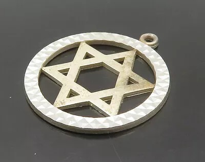 925 Sterling Silver - Vintage Shiny Open Star Of David Round Pendant - PT13253 • $28.92