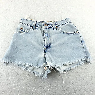 Vintage Levis Shorts Womens 3 Junior Blue Denim Made In USA Orange Tab Destroyed • $35