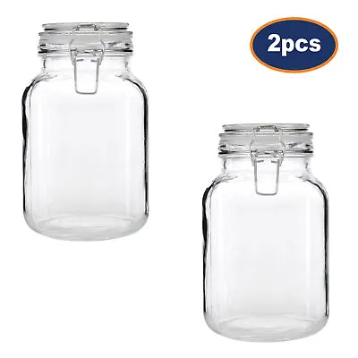 £12.95 • Buy 2pcs Clear Glass 2L Storage Preserving Jar Airtight Seal Clip Top Container Lid