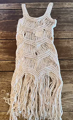 Boho FESTIVAL MINI DRESS TUNIC FRINGE CROCHET SEE THRU Gypsy Hippie Hot! NEW S/M • $59.99