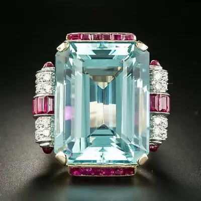 50ct Aquamarine Emerald Cocktail Ring 925 Fine Silver Handmade Statement Jewelry • $467.81