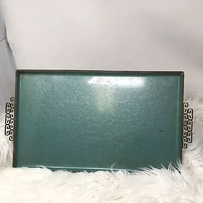 Mid-Century Moire Glaze Kyes Serving Tray Teal Green  MCM Art CA 19”x12” 1950s • $37.50