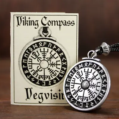 Pewter Viking Necklace Compass Pendant Rune Stave Icelandic Norse Jewelry • $19.99