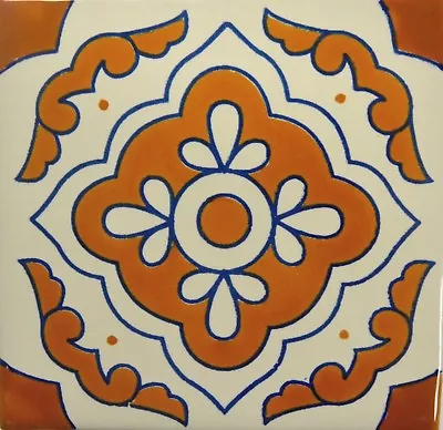 Flor Rústico (Rustic Flower) Handmade Mexican Talavera Tile  (Fall - Autumn) • $4.85