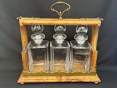 Antique Tantalus Crystal Decanter Set Wood Crate Brass Lock Key COMPLETE • $931.68