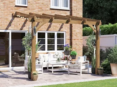 Lean To Pergola Kit Wall Mounted Wooden Garden Plant Frame Leviathan 3m X 3m • £694.99